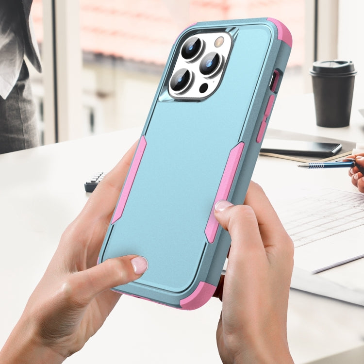 For iPhone 15 Pro Commuter Shockproof TPU + PC Phone Case(Grey Green+Pink) - HoMEdemic™ 