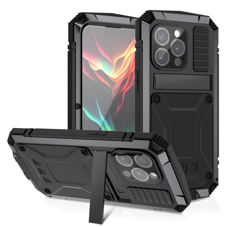 For iPhone 15 Pro R-JUST Shockproof Life Waterproof Dust-proof Metal + Silicone Phone Case with Holder(Black) - HoMEdemic™ 