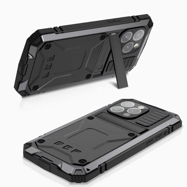 For iPhone 15 Pro R-JUST Shockproof Life Waterproof Dust-proof Metal + Silicone Phone Case with Holder(Black) - HoMEdemic™ 