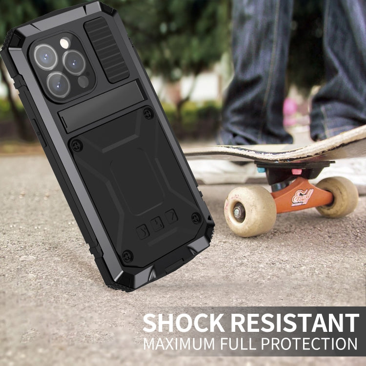 For iPhone 15 Pro R-JUST Shockproof Life Waterproof Dust-proof Metal + Silicone Phone Case with Holder(Black) - HoMEdemic™ 