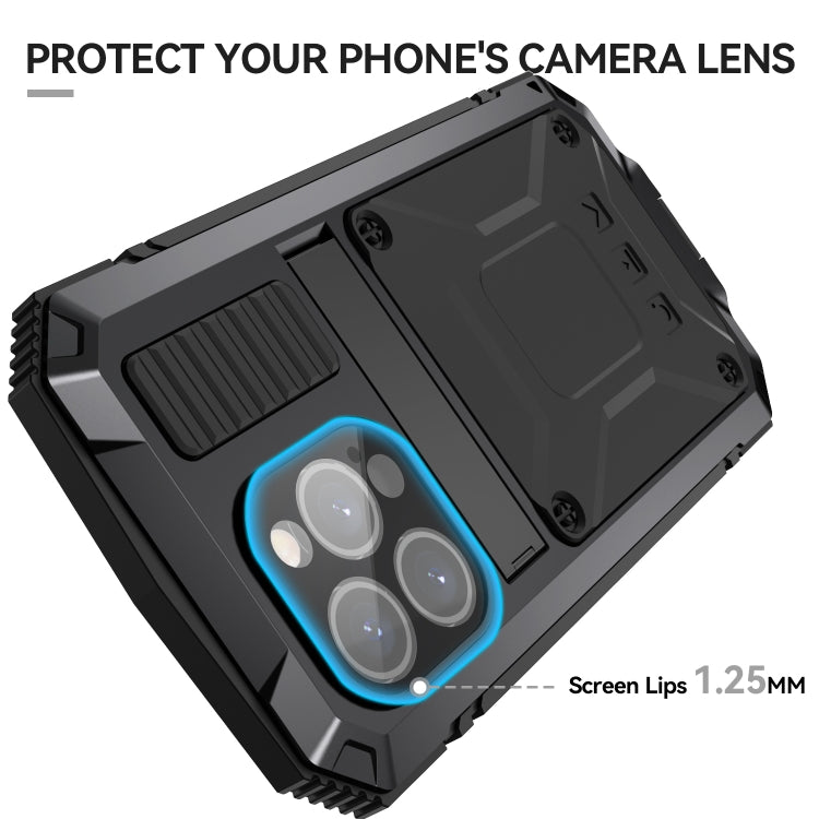For iPhone 15 Pro R-JUST Shockproof Life Waterproof Dust-proof Metal + Silicone Phone Case with Holder(Black) - HoMEdemic™ 