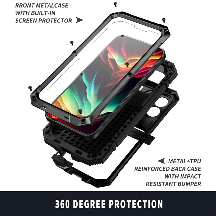 For iPhone 15 Pro R-JUST Shockproof Life Waterproof Dust-proof Metal + Silicone Phone Case with Holder(Black) - HoMEdemic™ 