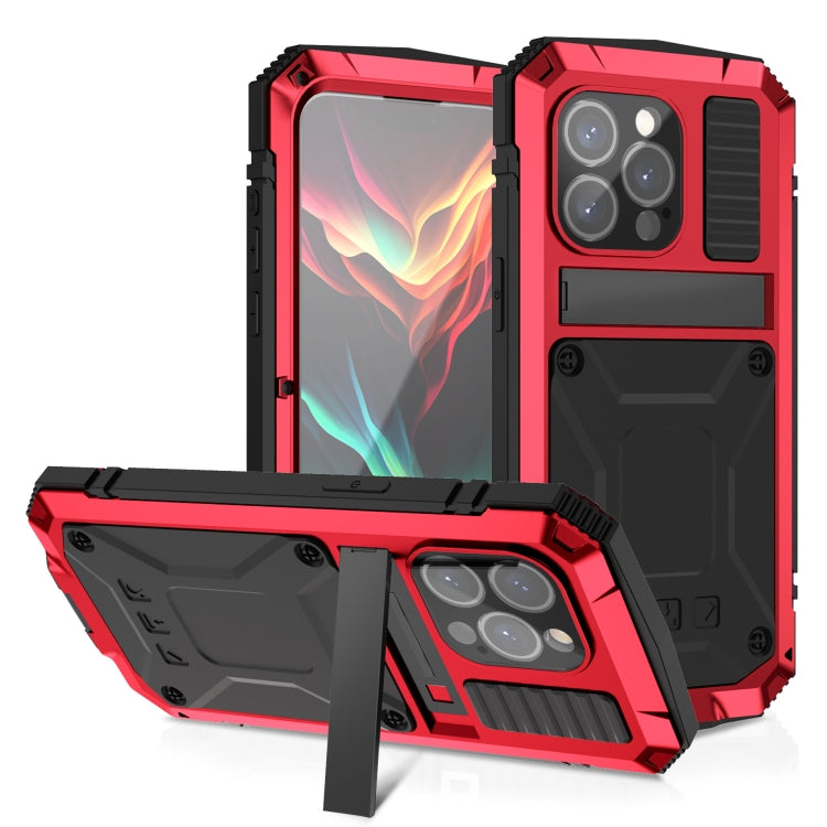 For iPhone 15 Pro R-JUST Shockproof Life Waterproof Dust-proof Metal + Silicone Phone Case with Holder(Red) - HoMEdemic™ 