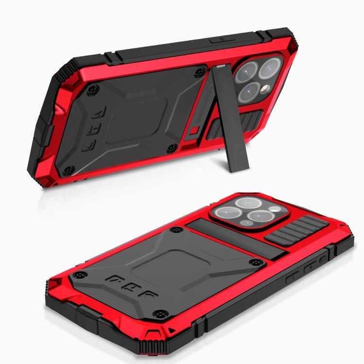 For iPhone 15 Pro R-JUST Shockproof Life Waterproof Dust-proof Metal + Silicone Phone Case with Holder(Red) - HoMEdemic™ 