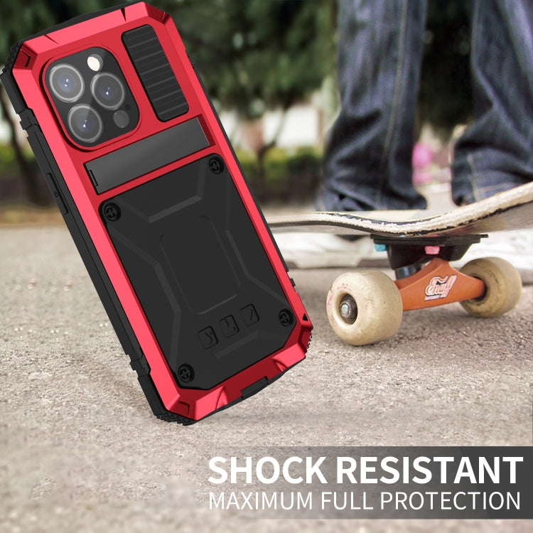 For iPhone 15 Pro R-JUST Shockproof Life Waterproof Dust-proof Metal + Silicone Phone Case with Holder(Red) - HoMEdemic™ 