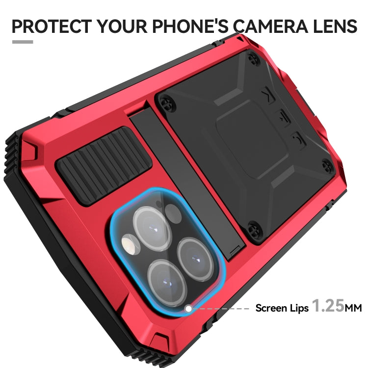 For iPhone 15 Pro R-JUST Shockproof Life Waterproof Dust-proof Metal + Silicone Phone Case with Holder(Red) - HoMEdemic™ 