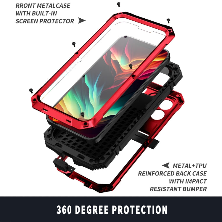 For iPhone 15 Pro R-JUST Shockproof Life Waterproof Dust-proof Metal + Silicone Phone Case with Holder(Red) - HoMEdemic™ 
