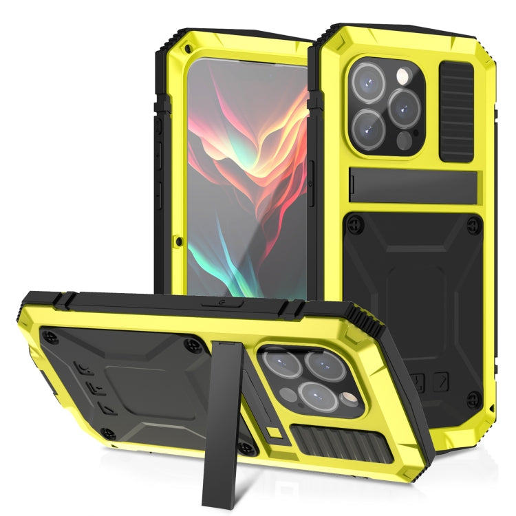 For iPhone 15 Pro R-JUST Shockproof Life Waterproof Dust-proof Metal + Silicone Phone Case with Holder(Yellow) - HoMEdemic™ 