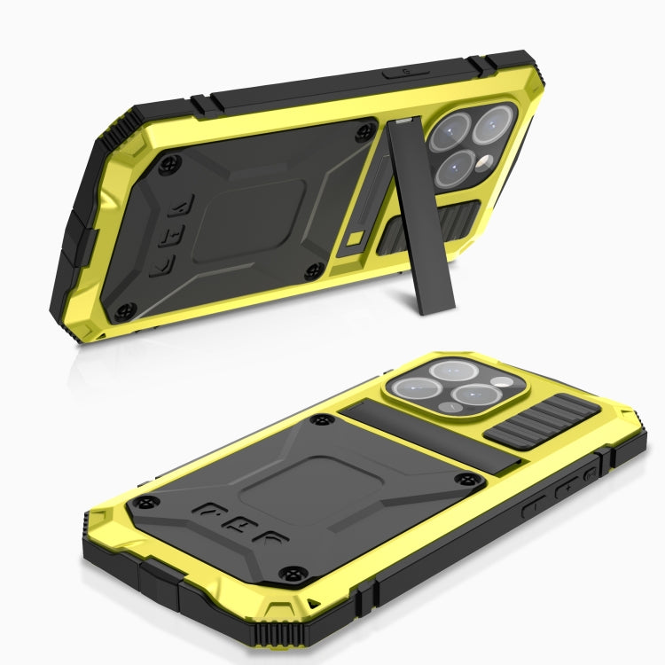 For iPhone 15 Pro R-JUST Shockproof Life Waterproof Dust-proof Metal + Silicone Phone Case with Holder(Yellow) - HoMEdemic™ 