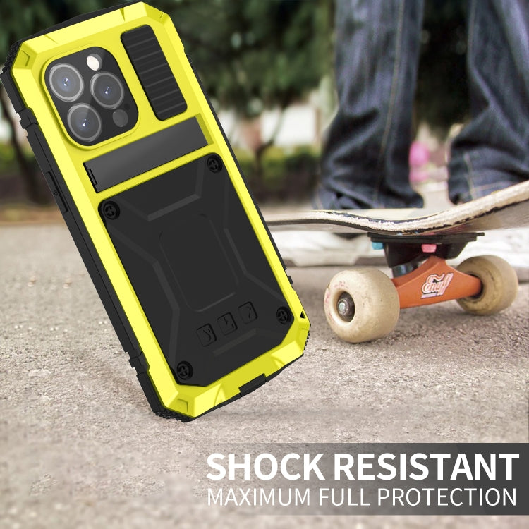 For iPhone 15 Pro R-JUST Shockproof Life Waterproof Dust-proof Metal + Silicone Phone Case with Holder(Yellow) - HoMEdemic™ 