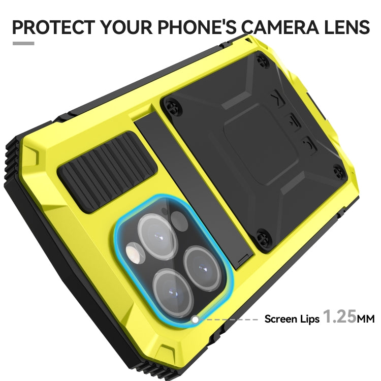 For iPhone 15 Pro R-JUST Shockproof Life Waterproof Dust-proof Metal + Silicone Phone Case with Holder(Yellow) - HoMEdemic™ 