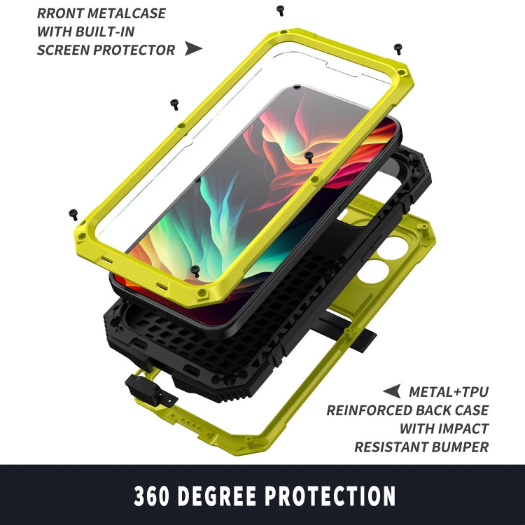 For iPhone 15 Pro R-JUST Shockproof Life Waterproof Dust-proof Metal + Silicone Phone Case with Holder(Yellow) - HoMEdemic™ 