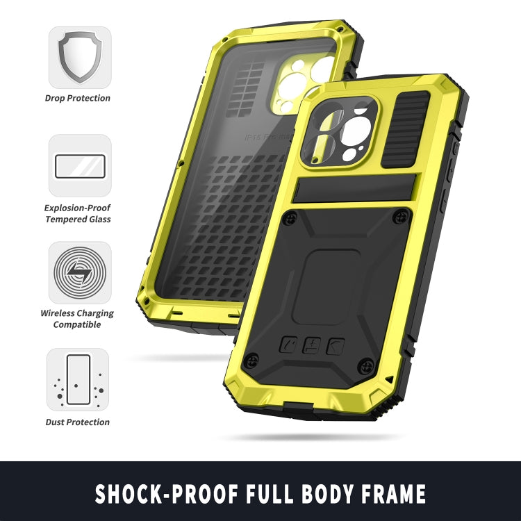 For iPhone 15 Pro R-JUST Shockproof Life Waterproof Dust-proof Metal + Silicone Phone Case with Holder(Yellow) - HoMEdemic™ 