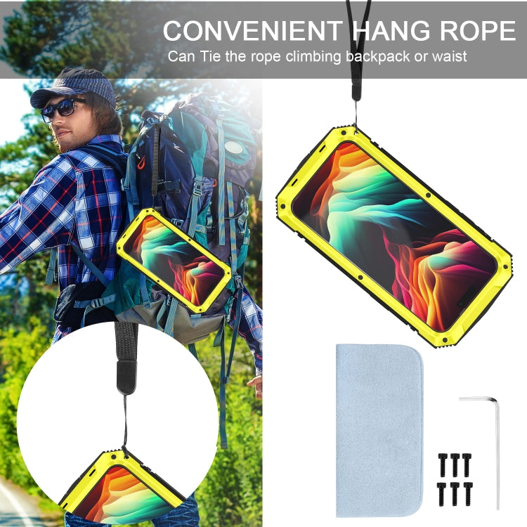 For iPhone 15 Pro R-JUST Shockproof Life Waterproof Dust-proof Metal + Silicone Phone Case with Holder(Yellow) - HoMEdemic™ 
