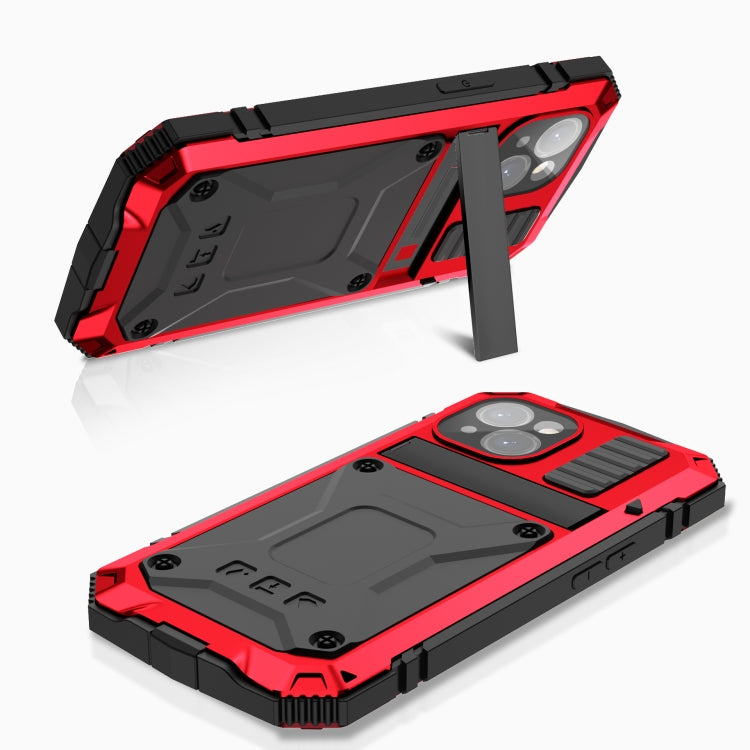 For iPhone 15 R-JUST Shockproof Life Waterproof Dust-proof Metal + Silicone Phone Case with Holder(Red) - HoMEdemic™ 