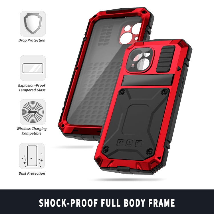 For iPhone 15 R-JUST Shockproof Life Waterproof Dust-proof Metal + Silicone Phone Case with Holder(Red) - HoMEdemic™ 