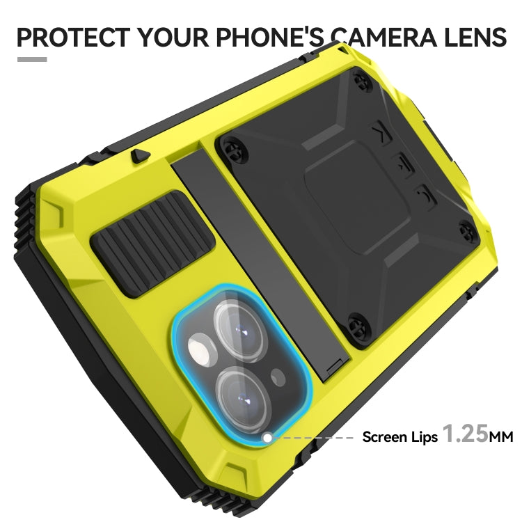 For iPhone 15 R-JUST Shockproof Life Waterproof Dust-proof Metal + Silicone Phone Case with Holder(Yellow) - HoMEdemic™ 