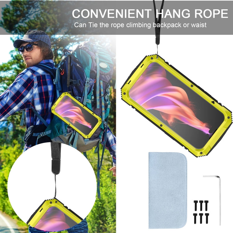 For iPhone 15 R-JUST Shockproof Life Waterproof Dust-proof Metal + Silicone Phone Case with Holder(Yellow) - HoMEdemic™ 