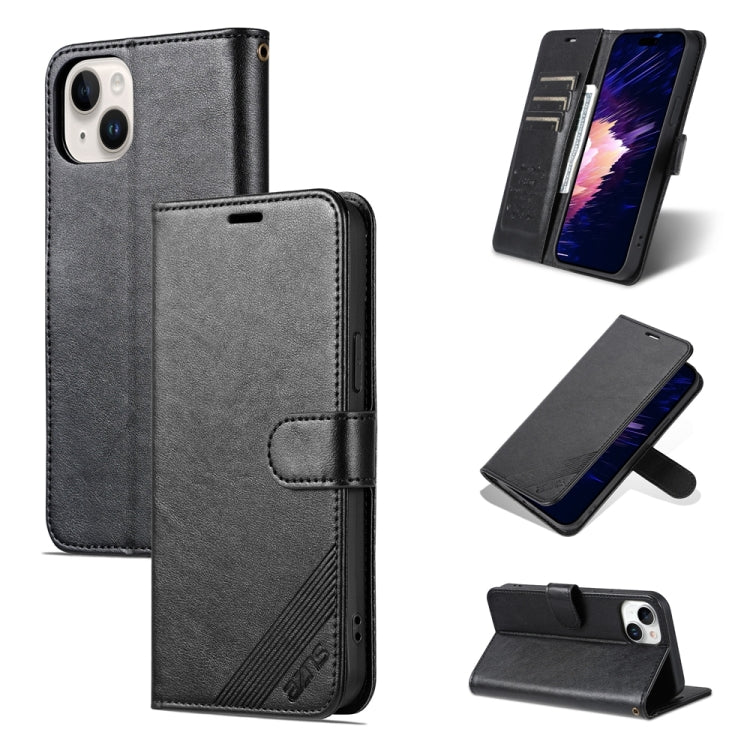 For iPhone 15 AZNS Sheepskin Texture Flip Leather Phone Case(Black) - HoMEdemic™ 
