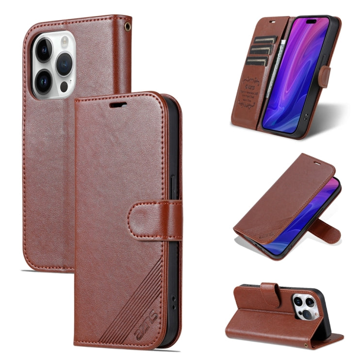 For iPhone 15 Pro AZNS Sheepskin Texture Flip Leather Phone Case(Brown) - HoMEdemic™ 