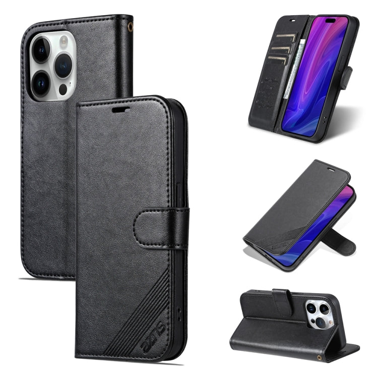 For iPhone 15 Pro Max AZNS Sheepskin Texture Flip Leather Phone Case(Black) - HoMEdemic™ 