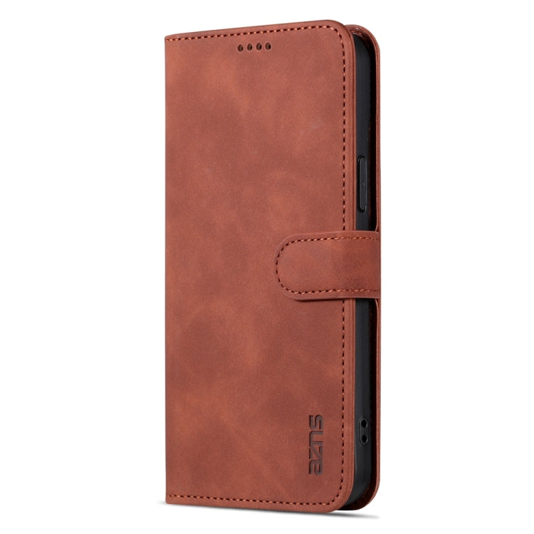 For iPhone 15 AZNS Skin Feel Calf Texture Flip Leather Phone Case(Brown) - HoMEdemic™ 