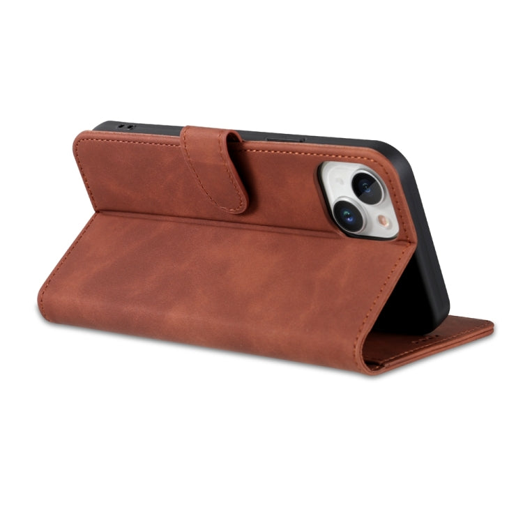 For iPhone 15 AZNS Skin Feel Calf Texture Flip Leather Phone Case(Brown) - HoMEdemic™ 