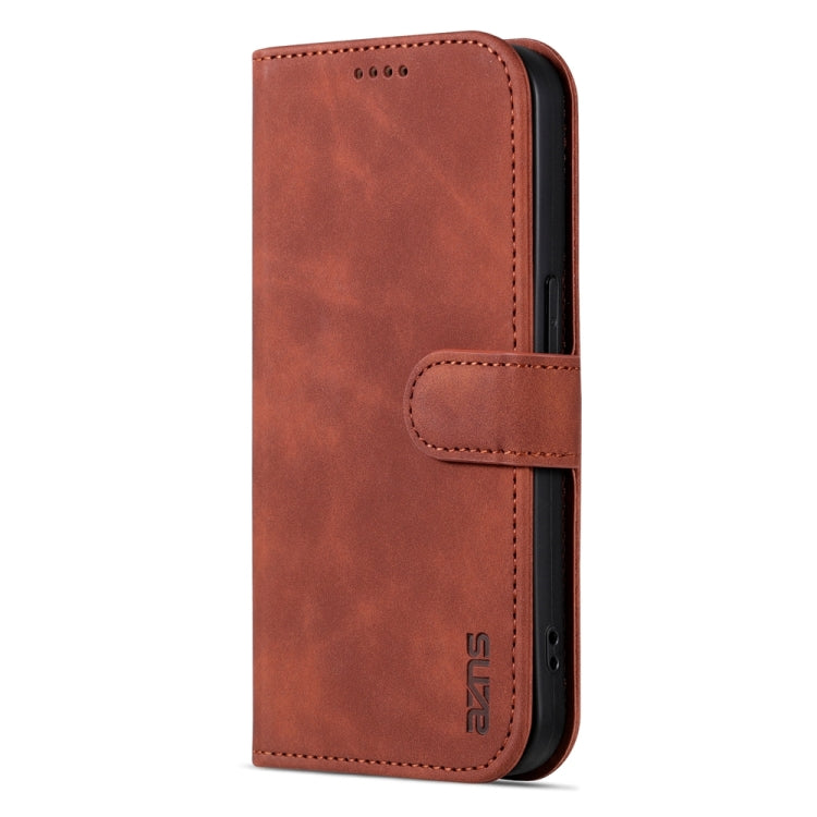 For iPhone 15 Pro Max AZNS Skin Feel Calf Texture Flip Leather Phone Case(Brown) - HoMEdemic™ 