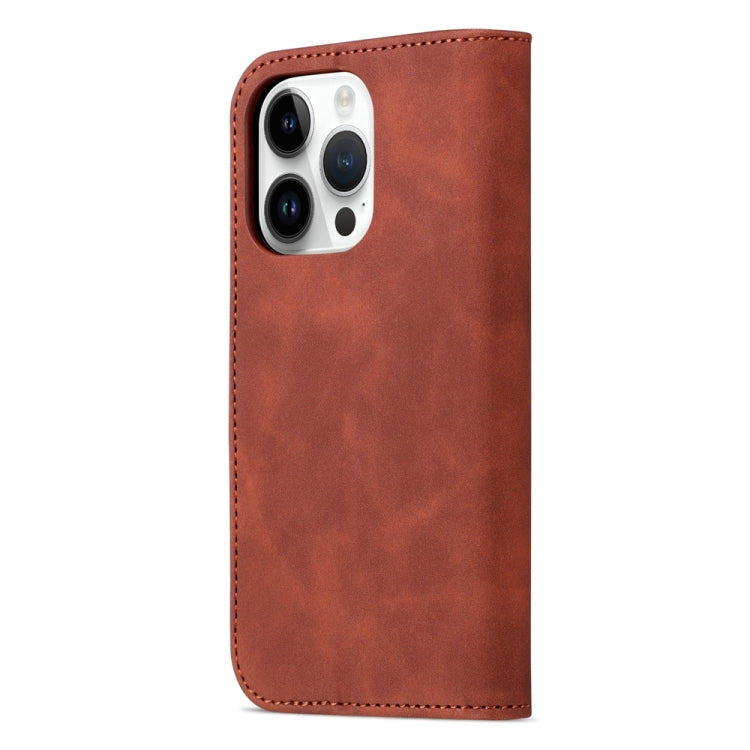 For iPhone 15 Pro Max AZNS Skin Feel Calf Texture Flip Leather Phone Case(Brown) - HoMEdemic™ 