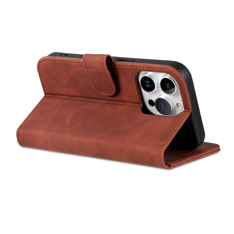 For iPhone 15 Pro Max AZNS Skin Feel Calf Texture Flip Leather Phone Case(Brown) - HoMEdemic™ 