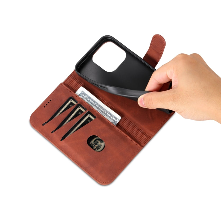 For iPhone 15 Pro Max AZNS Skin Feel Calf Texture Flip Leather Phone Case(Brown) - HoMEdemic™ 