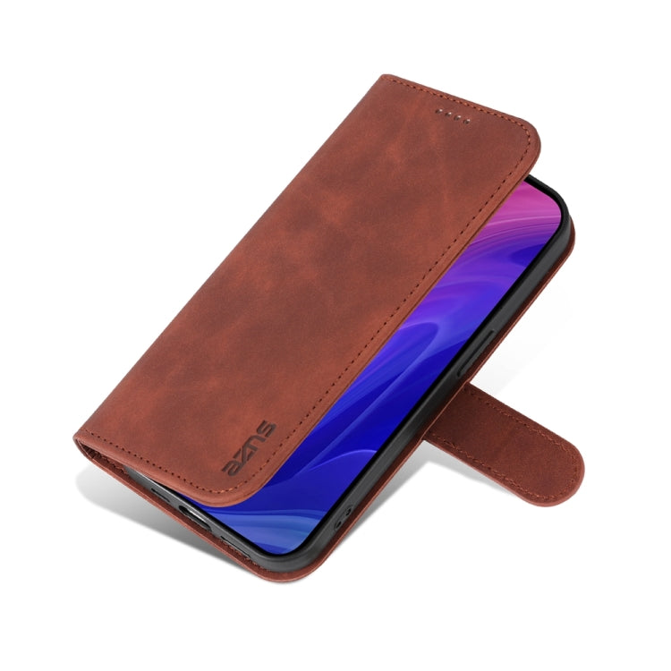 For iPhone 15 Pro Max AZNS Skin Feel Calf Texture Flip Leather Phone Case(Brown) - HoMEdemic™ 
