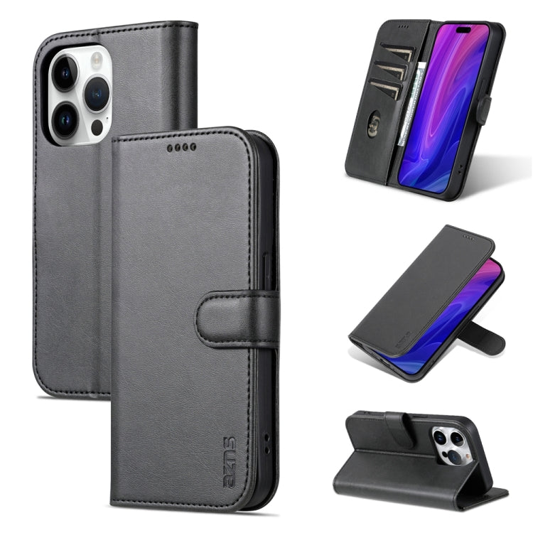 For iPhone 15 Pro Max AZNS Skin Feel Calf Texture Flip Leather Phone Case(Black) - HoMEdemic™ 