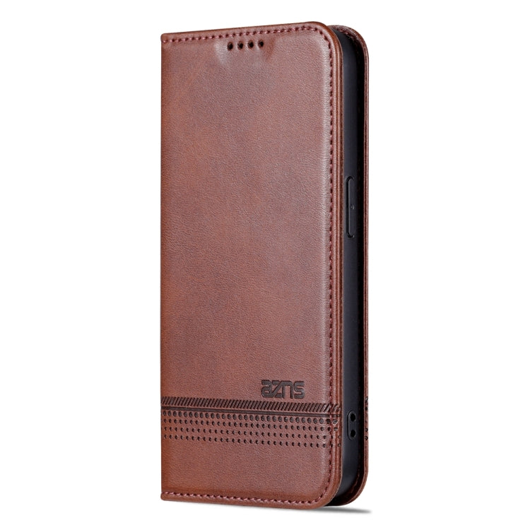 For iPhone 15 Pro Max AZNS Magnetic Calf Texture Flip Leather Phone Case(Dark Brown) - HoMEdemic™ 