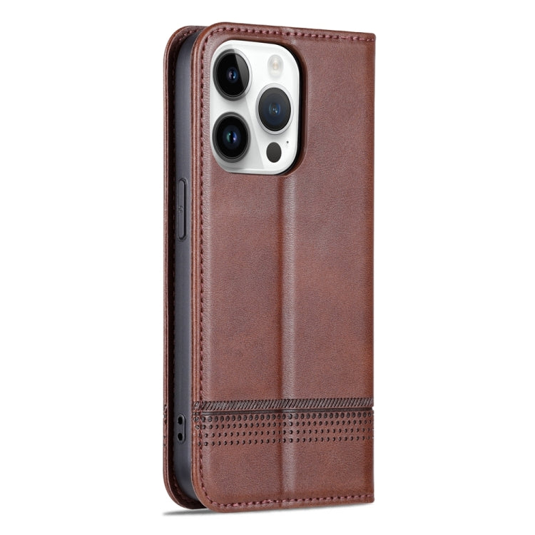 For iPhone 15 Pro Max AZNS Magnetic Calf Texture Flip Leather Phone Case(Dark Brown) - HoMEdemic™ 