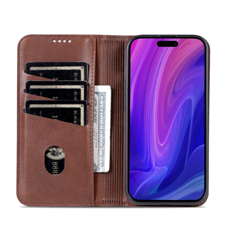 For iPhone 15 Pro Max AZNS Magnetic Calf Texture Flip Leather Phone Case(Dark Brown) - HoMEdemic™ 