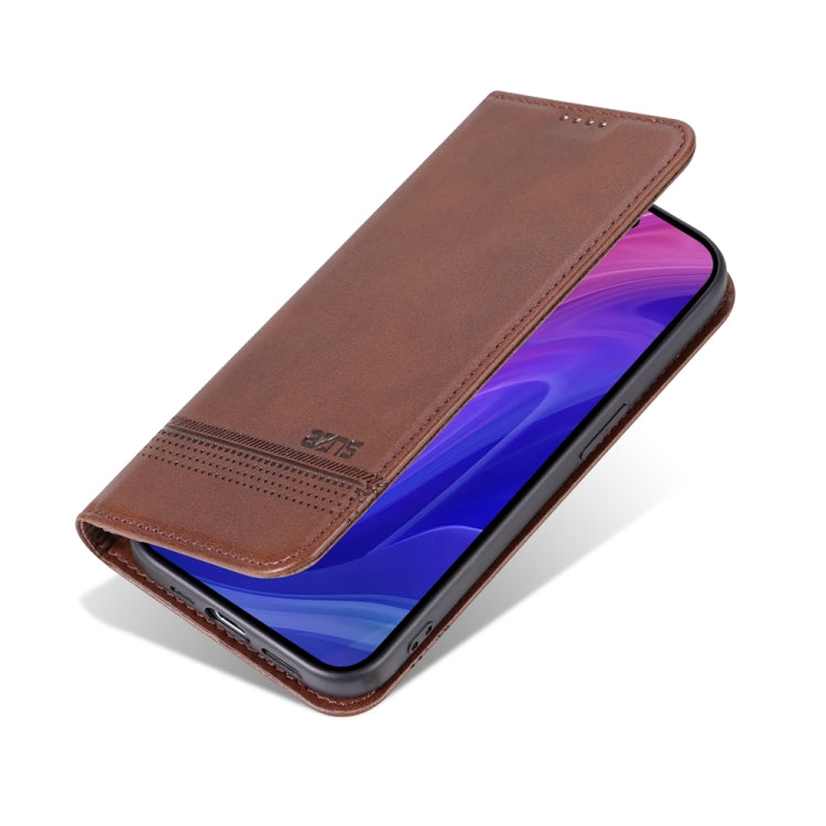 For iPhone 15 Pro Max AZNS Magnetic Calf Texture Flip Leather Phone Case(Dark Brown) - HoMEdemic™ 