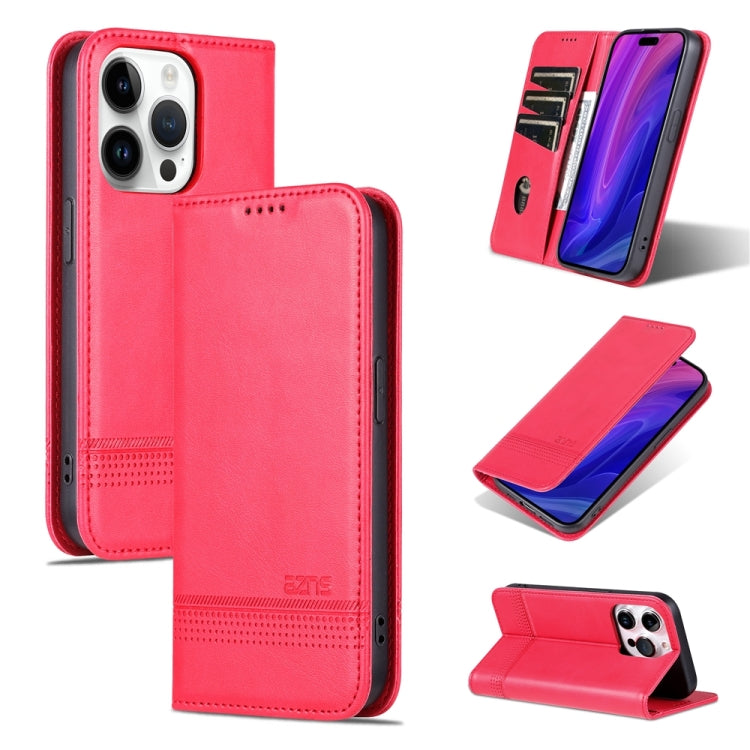 For iPhone 15 Pro Max AZNS Magnetic Calf Texture Flip Leather Phone Case(Red) - HoMEdemic™ 