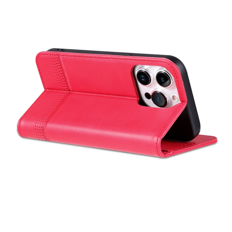 For iPhone 15 Pro Max AZNS Magnetic Calf Texture Flip Leather Phone Case(Red) - HoMEdemic™ 