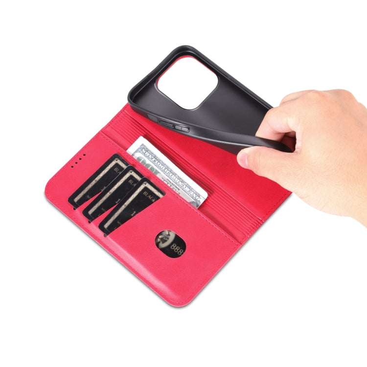 For iPhone 15 Pro Max AZNS Magnetic Calf Texture Flip Leather Phone Case(Red) - HoMEdemic™ 
