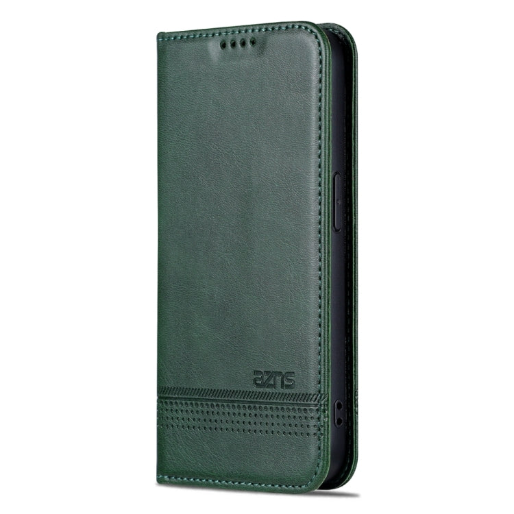 For iPhone 15 Pro Max AZNS Magnetic Calf Texture Flip Leather Phone Case(Dark Green) - HoMEdemic™ 