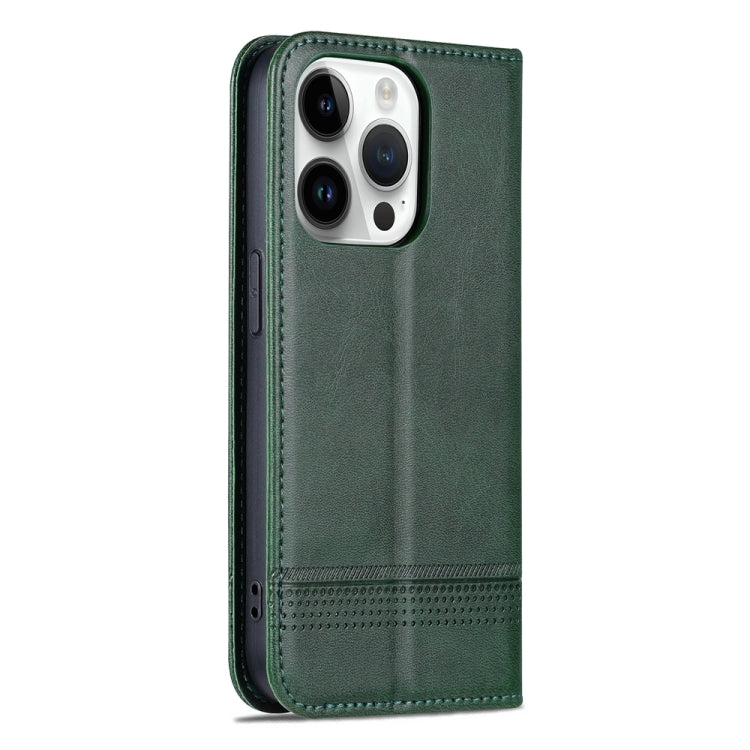 For iPhone 15 Pro Max AZNS Magnetic Calf Texture Flip Leather Phone Case(Dark Green) - HoMEdemic™ 