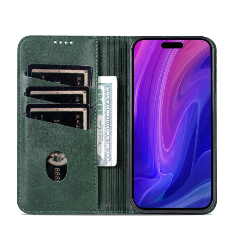 For iPhone 15 Pro Max AZNS Magnetic Calf Texture Flip Leather Phone Case(Dark Green) - HoMEdemic™ 
