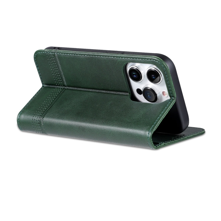For iPhone 15 Pro Max AZNS Magnetic Calf Texture Flip Leather Phone Case(Dark Green) - HoMEdemic™ 