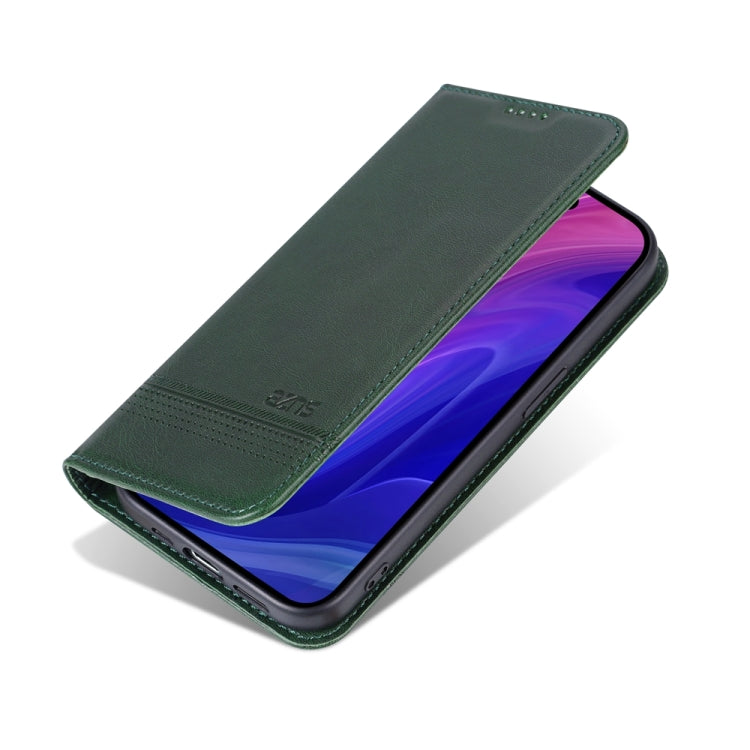 For iPhone 15 Pro Max AZNS Magnetic Calf Texture Flip Leather Phone Case(Dark Green) - HoMEdemic™ 