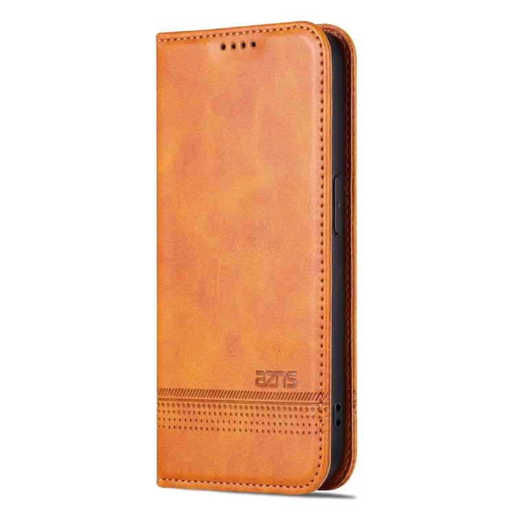 For iPhone 15 Pro AZNS Magnetic Calf Texture Flip Leather Phone Case(Light Brown) - HoMEdemic™ 