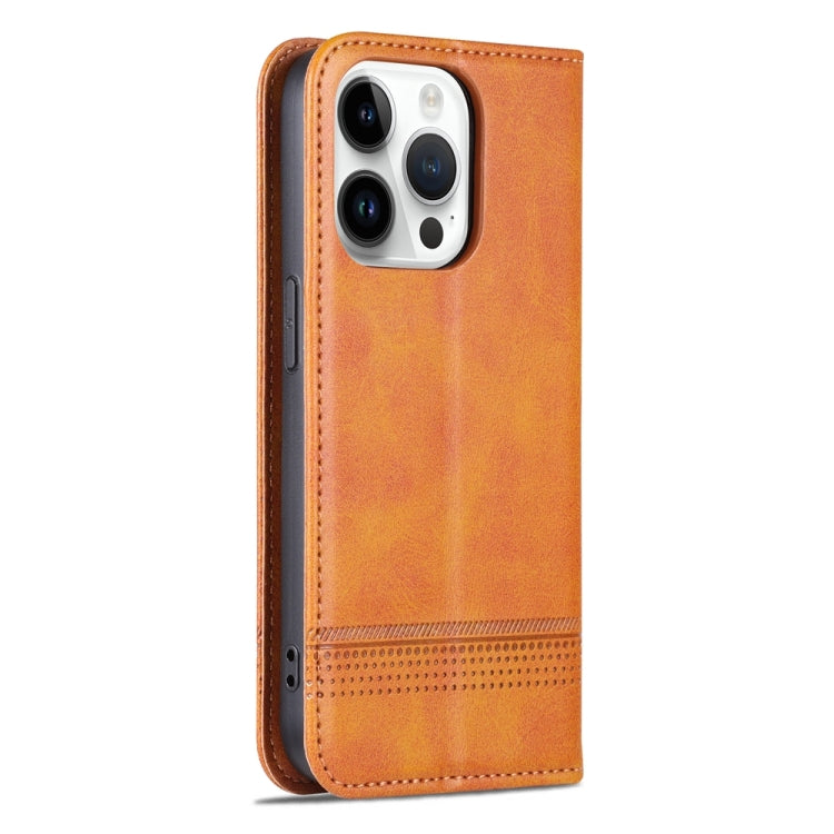 For iPhone 15 Pro AZNS Magnetic Calf Texture Flip Leather Phone Case(Light Brown) - HoMEdemic™ 