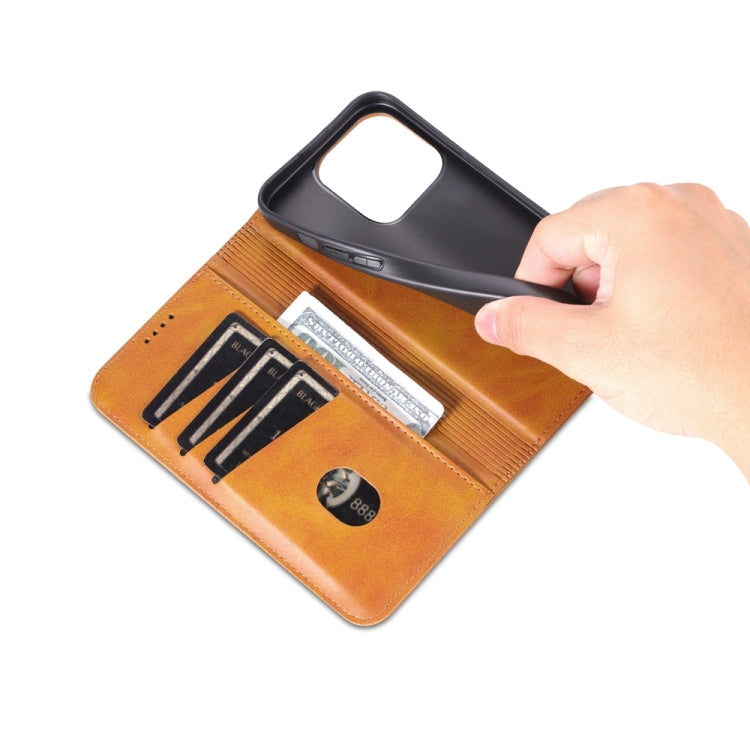 For iPhone 15 Pro AZNS Magnetic Calf Texture Flip Leather Phone Case(Light Brown) - HoMEdemic™ 