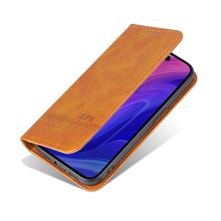For iPhone 15 Pro AZNS Magnetic Calf Texture Flip Leather Phone Case(Light Brown) - HoMEdemic™ 
