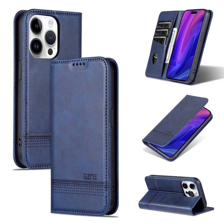 For iPhone 15 Pro AZNS Magnetic Calf Texture Flip Leather Phone Case(Dark Blue) - HoMEdemic™ 
